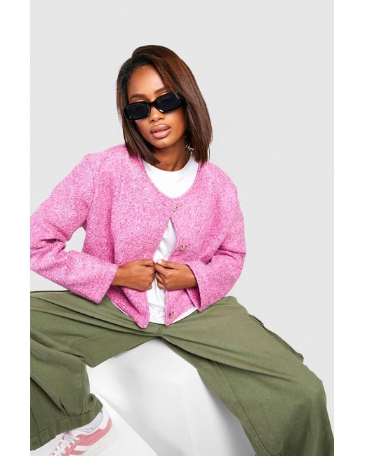 Pink top collarless jacket