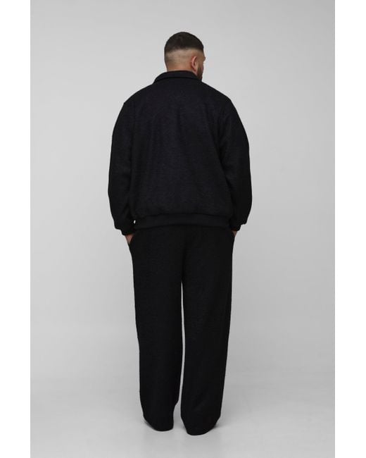 BoohooMAN Black Plus Wool Look Relaxed Fit Pintuck Pants for men