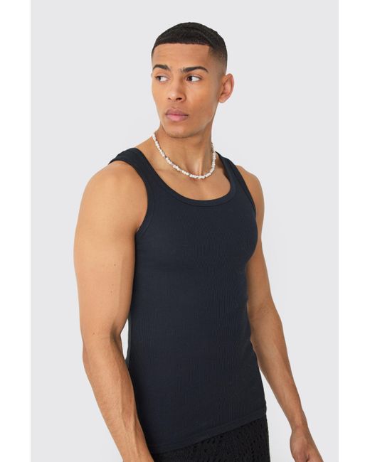 BoohooMAN Blue Muscle Fit Ribbed Vest for men