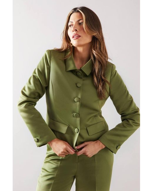 Wallis Green Satin Button Front Collared Jacket