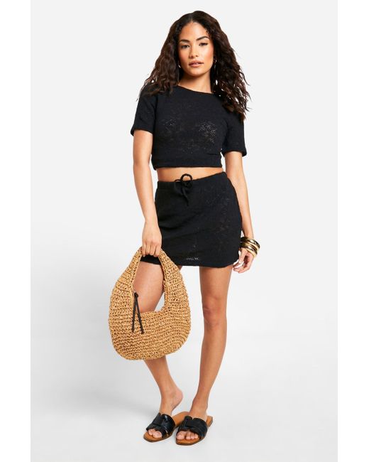Boohoo Black Petite Floral Knit Mini Skirt