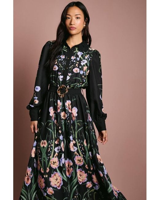 Coast Long Sleeve Placement Print Shirt Dress With Lace Trims in Black |  Lyst