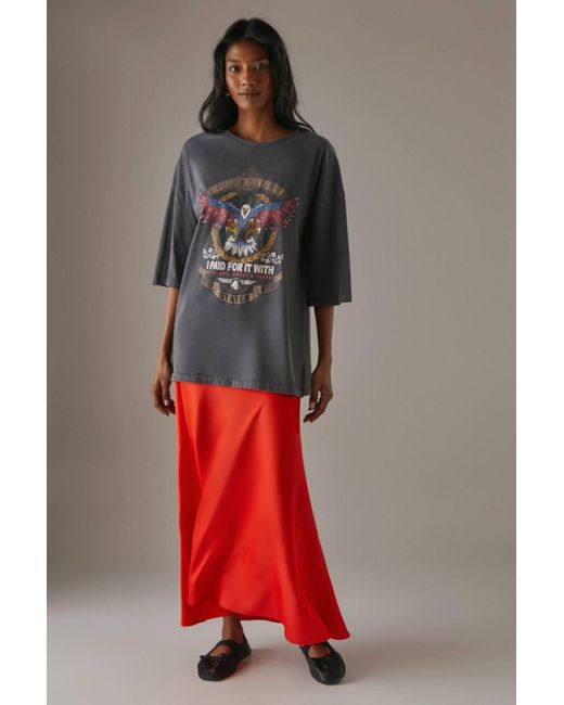 Warehouse Red Satin Bias Midi Skirt