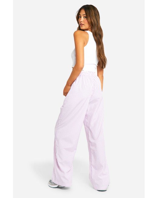 Boohoo White Dsgn Studio Contrast Waistband Stripe Wide Leg Trouser