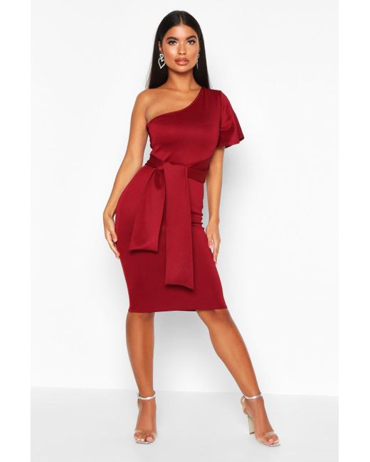boohoo angel sleeve ruched mini dress in red