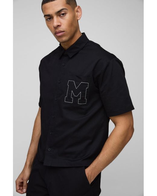 BoohooMAN Kurzärmliges kastiges Oversize Hemd in Black für Herren