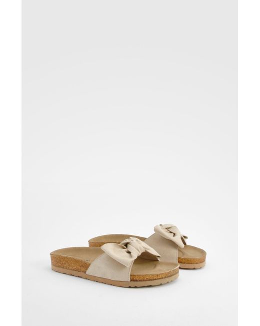 Boohoo White Wide Fit Knot Front Footbed Sliders