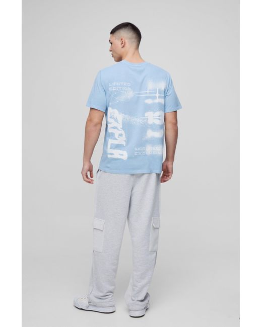 Boohoo Blue Regular Fit Explore Space Graphic Washed T-Shirt