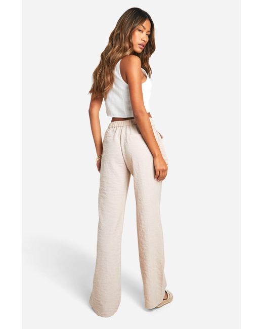 Boohoo Natural Textured Straight Leg Trouser With Skirt Overlay