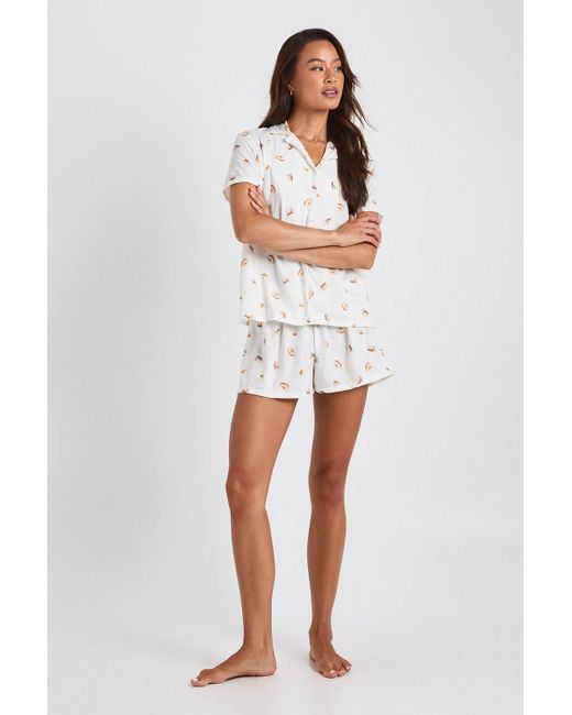 Boohoo White Tall Ice Cream Print Short Sleeve Shirt & Shorts Pyjama Set