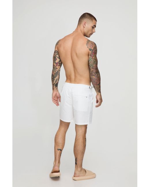BoohooMAN White Fixed Adjustable Waistband Smart Swimshort for men