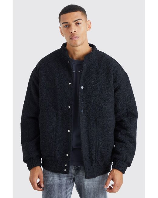 BoohooMAN Blue Oversized Heavy Boucle Textured Bomber for men