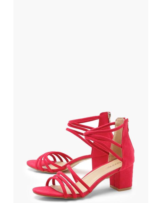Boohoo Suede Strappy Low Block Heels in 