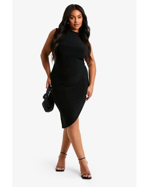 Boohoo Black Plus Racer Asymmetric Hem Midi Dress