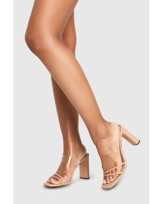 Boohoo Natural Wide Fit Clear Double Strap High Heeled Mules