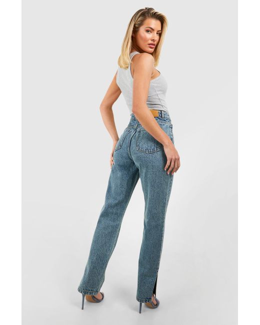 Boohoo Blue Basics Split Hem Straight Leg Jeans