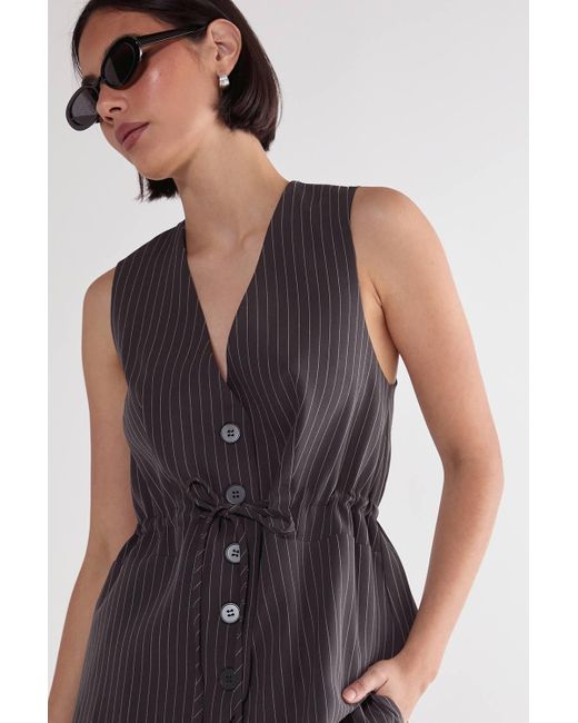 Nasty Gal Gray (Az) Pinstripe Ruched Tie Front Waistcoat