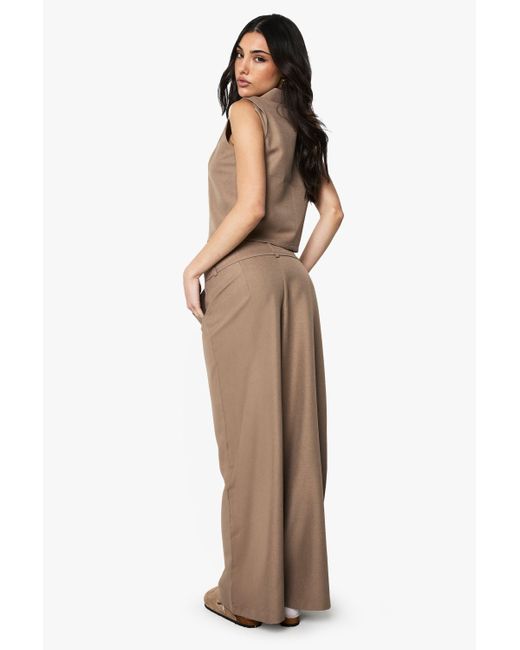 Boohoo Natural Woven Tailored Belted Wide Leg Trouser