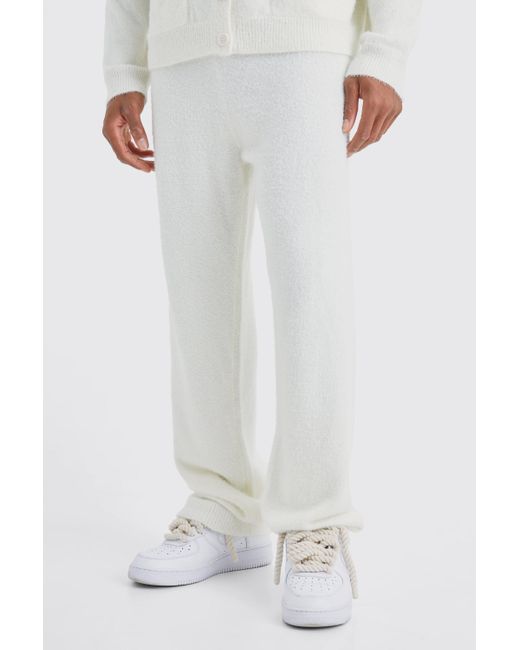BoohooMAN White Relaxed Fluffy Knitted Joggers for men
