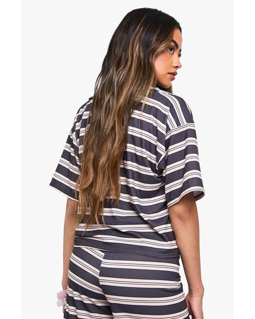 Boohoo Blue Stripe Collared Top