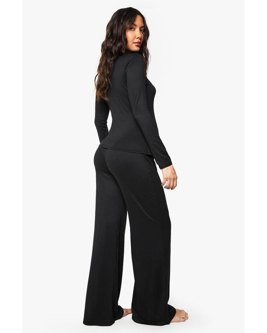 Boohoo Black Maternity Button Down Nursing Lounge Set