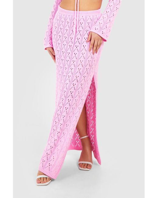 Petite Crochet Maxi Skirt Boohoo de color Pink