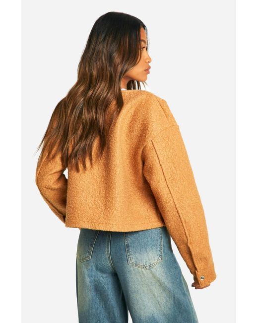 Boohoo Orange Cropped Textured Wool-Look Bomber Jacket