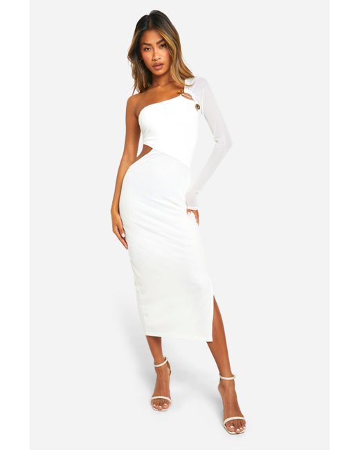 Mesh Bead Trim Midaxi Dress Boohoo de color White