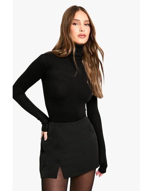 Boohoo Black Split Hem Mini Skort