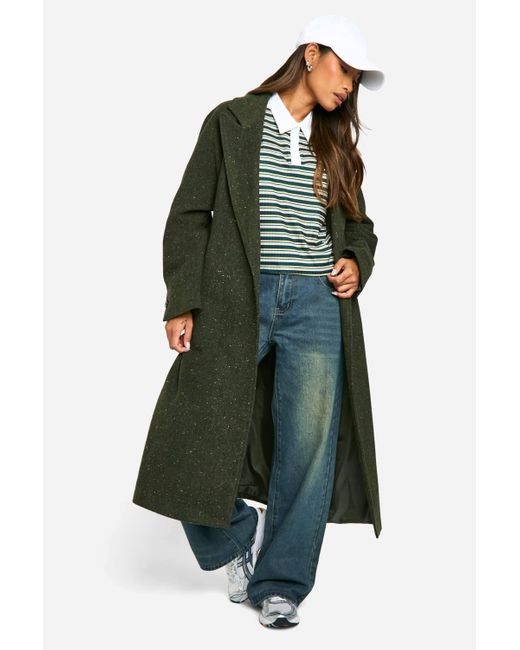 Boohoo Green Textured Oversized Wool Look Coat