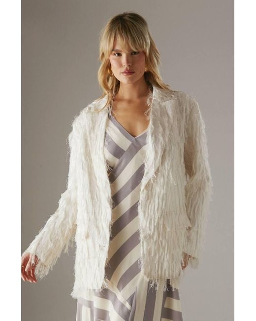 Warehouse White Oversized Fluffy Blazer