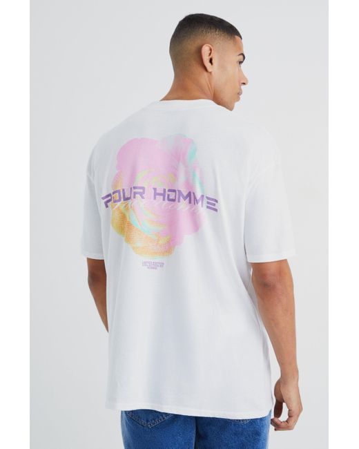 BoohooMAN White Oversized Pour Homme Rose Graphic T-shirt for men