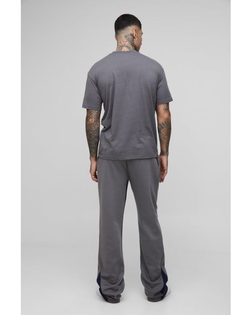 BoohooMAN Gray Tall Stacked Fit Gusset Joggers for men