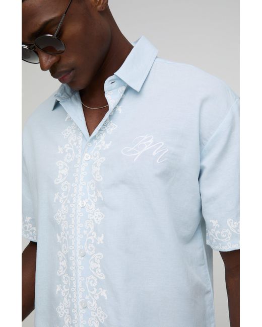 Camisa Oversize De Mezcla De Lino Con Estampado De Filos Boohoo de color White
