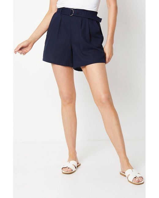 Wallis Blue Linen D-Ring Shorts