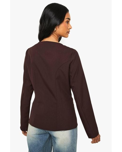 Boohoo Black Square Neck Collarless Blazer