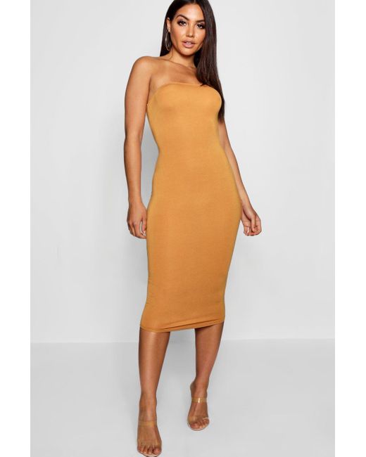 bandeau bodycon midi dress