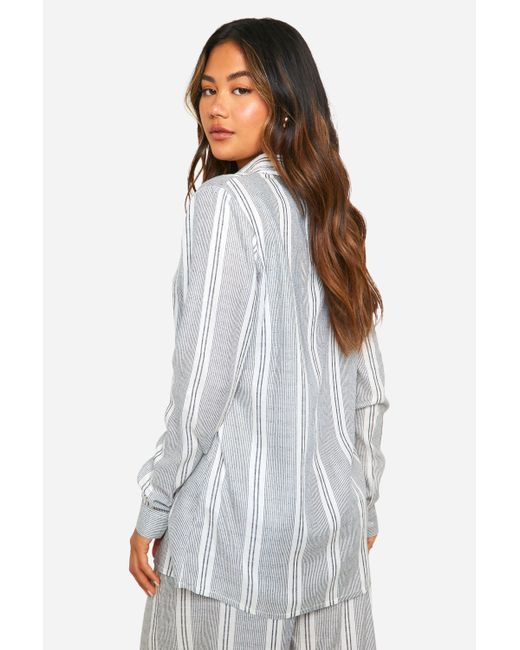 Boohoo White Tonal Stripe Linen Look Relaxed Fit Shirt