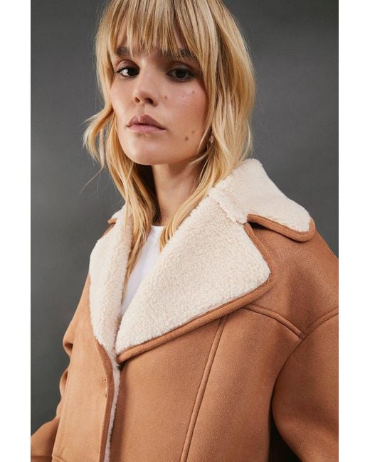 Warehouse Gray Shearling Bonded Coat
