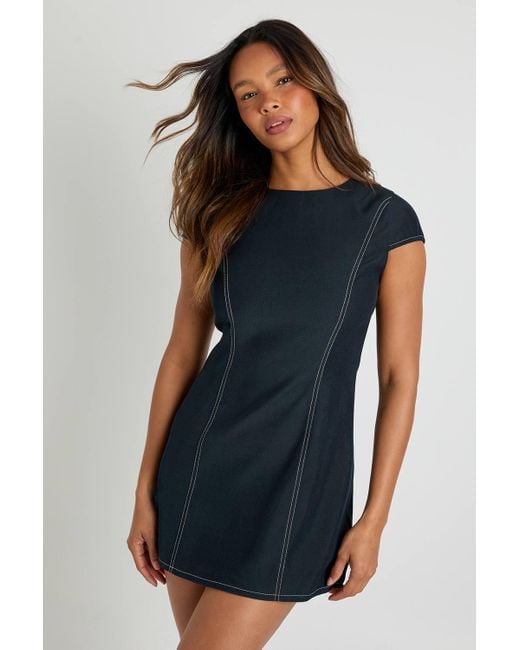 Boohoo Women's Blue Cap Sleeve Mini Shift Dress