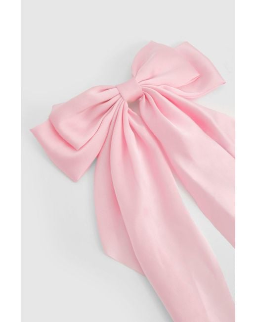 Oversized Baby Pink Satin Bow Hair Clip Boohoo