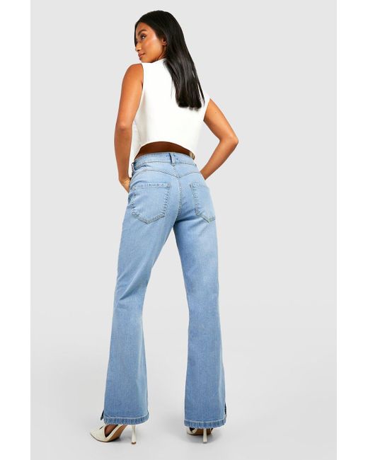 Boohoo Blue Petite Butt Shaper Stretch Flared Jeans