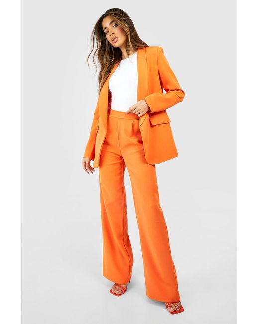 Boohoo Slouchy Relaxed Fit Wide Leg Dress Pants in Orange | Lyst