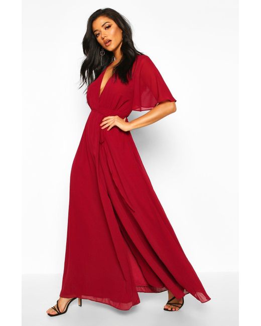 red chiffon gown