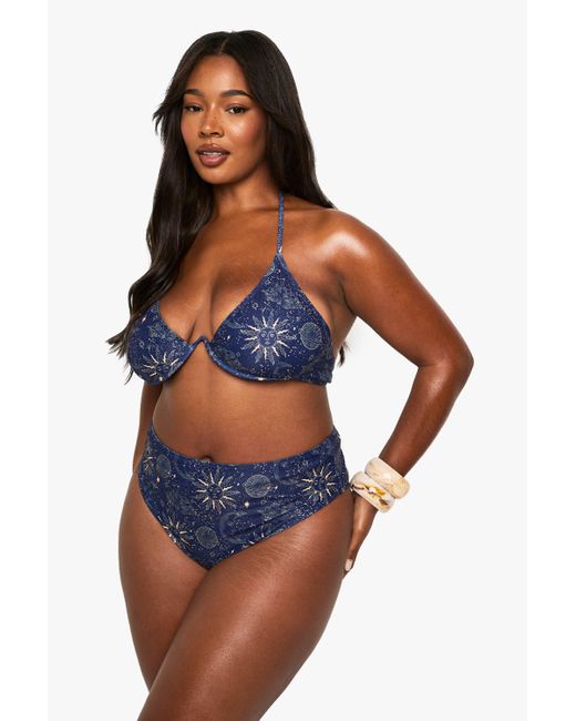 Boohoo Blue Plus Celestial Underwire Bikini