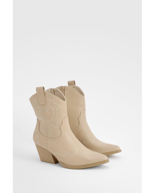 Boohoo Natural Stitch Detail Western Ankle Boots