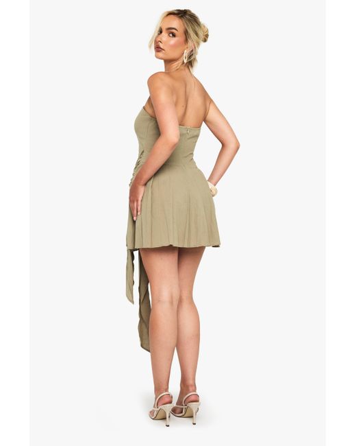 Boohoo Green Linen Look Pleated Wrap Mini Dress