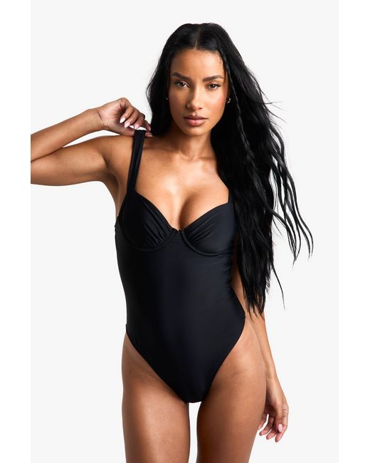 Bañador Essentials Con Balcón Boohoo de color Black