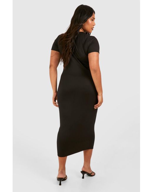 Boohoo Black Plus Short Sleeve Longline Midi T-shirt Dress