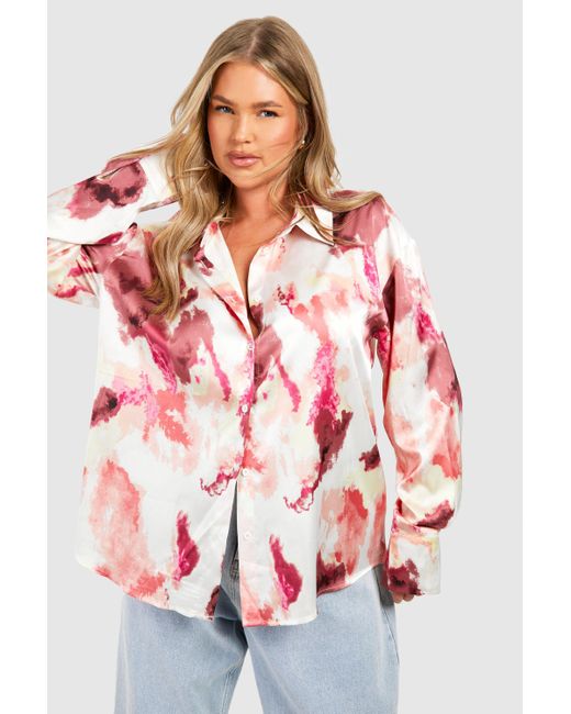 Plus Pink Abstract Oversized Shirt Boohoo de color Red